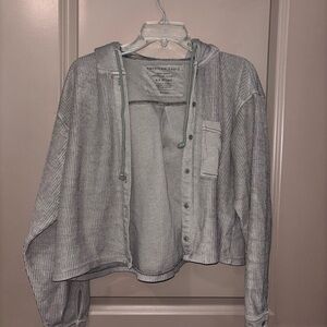 American Eagle Outfitters Green Hooded Button Up